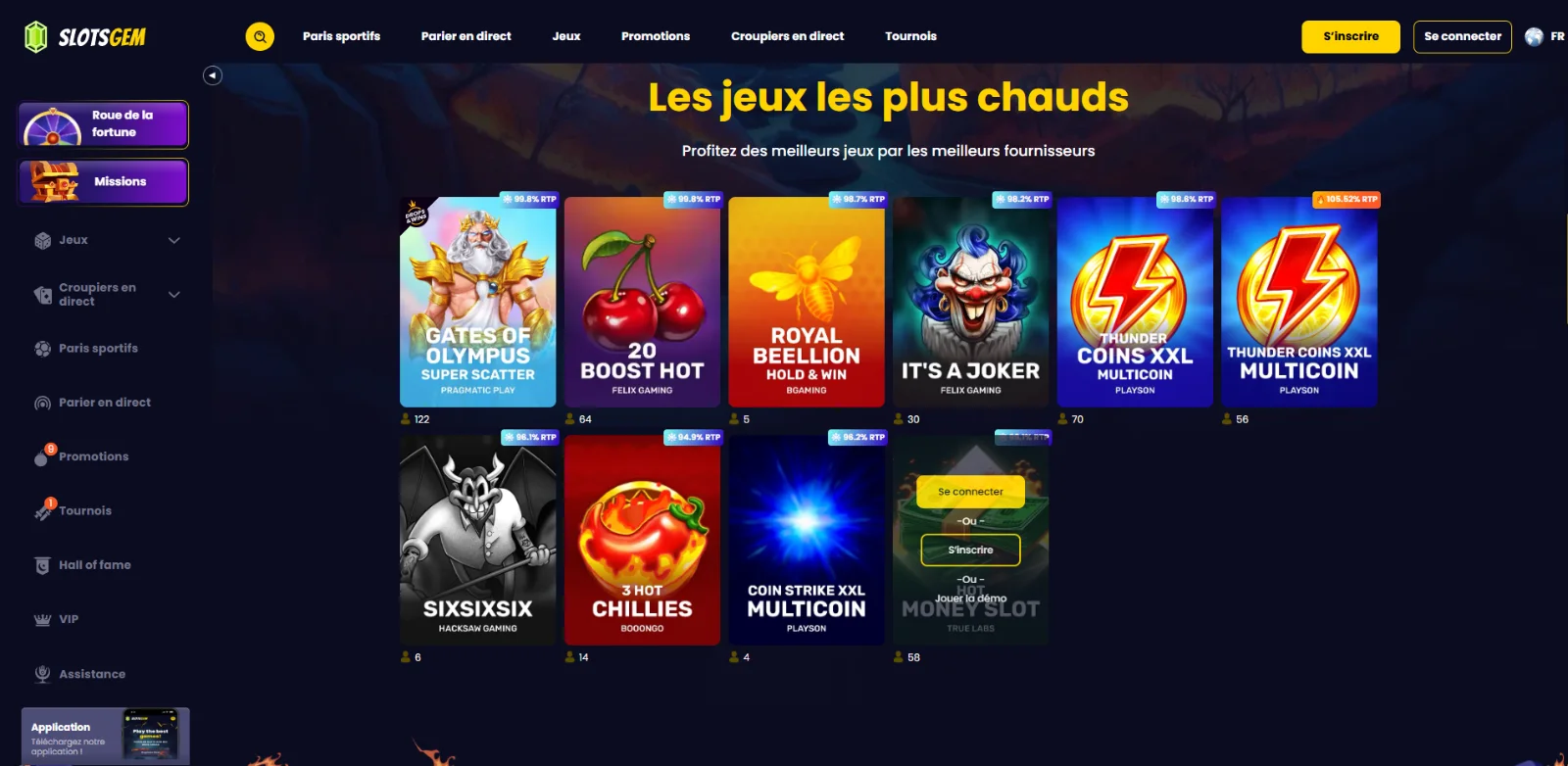 Slotsgem affiche une promotion ouverte sans alimentation préalable du compte